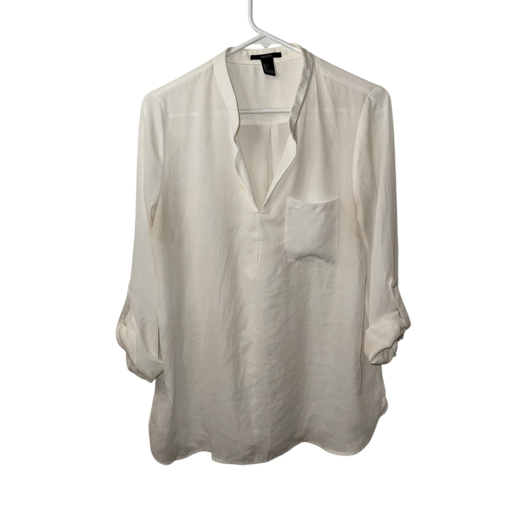 Forever 21 White Blouse with Rolled Sleeves (L)